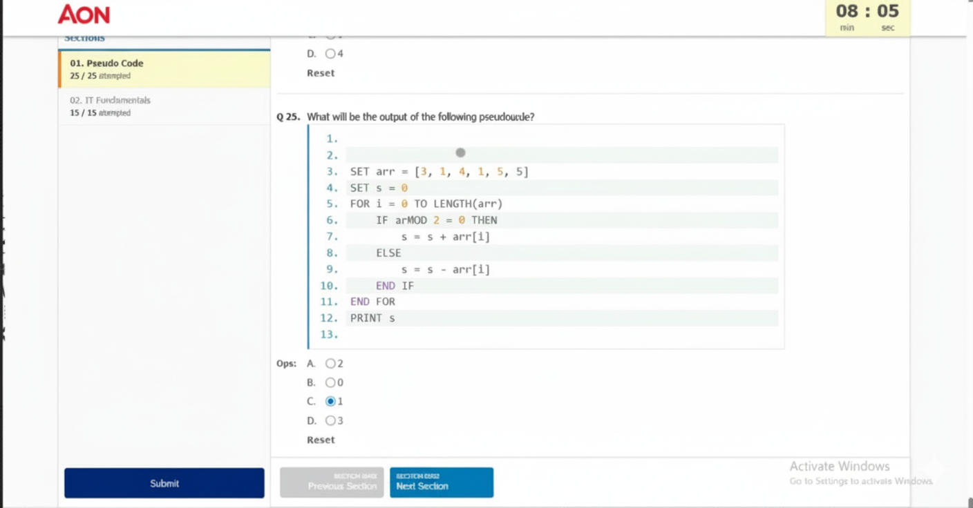 Pseudo Code Assessment Interface