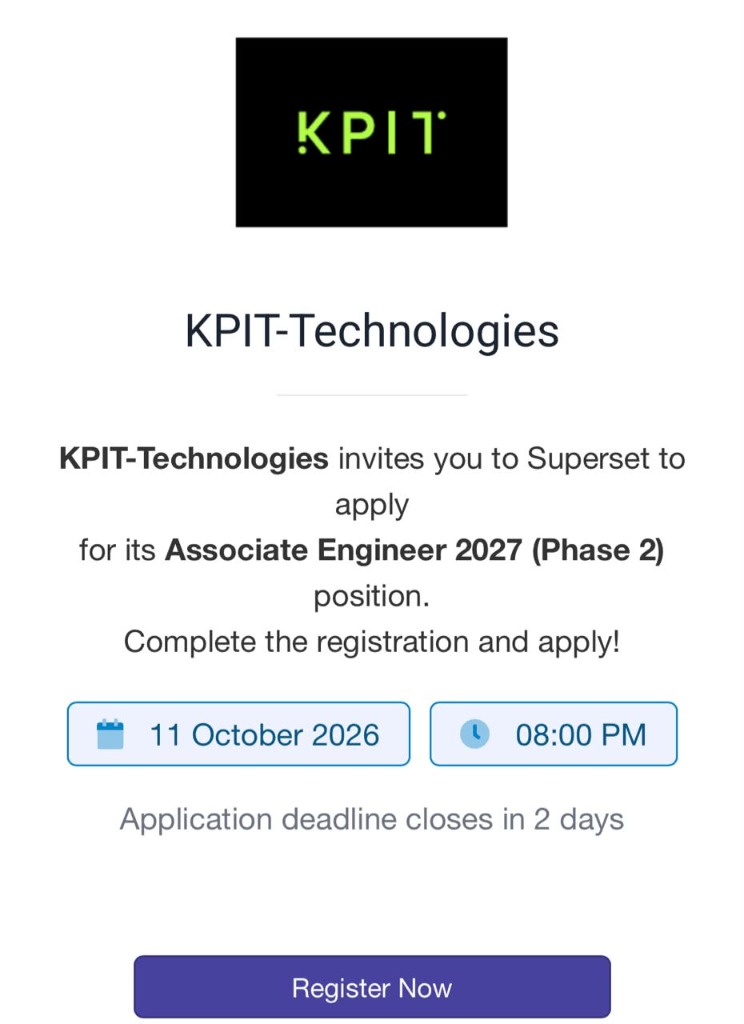 KPIT Technologies Superset Registration Portal Screenshot